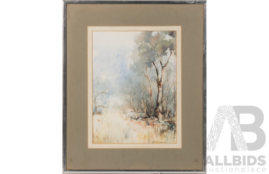 E. Moore, (20th Century), Gum Trees, Vintage Watercolour, 47 x 39 cm (frame)