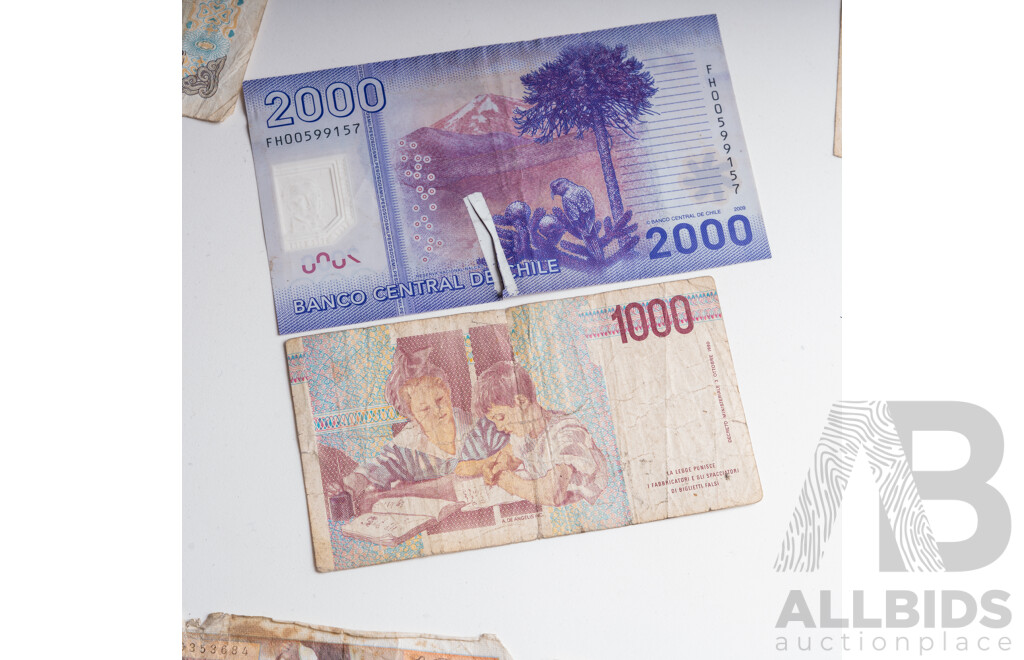 Collection of Vintage International Paper and Polymer Banknotes Including France Fifty Francs, Hong Kong Encased Twenty Dollars, Croatia One Hundred Dina and More