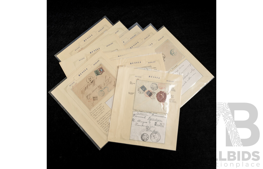 Antique Russian Stamps and Envelopes, Examples Spanning 1860 to 1915  Including Red Wax Military Censor Seal