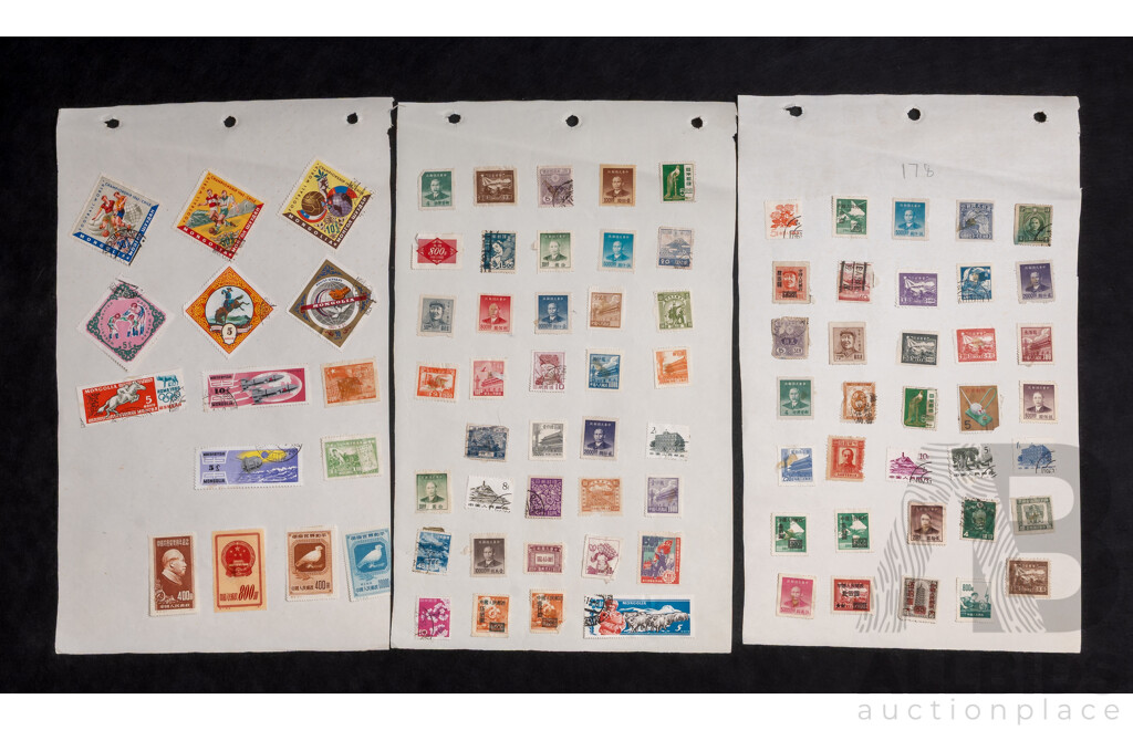Collection of Antique and Vintage Chinese Stamps, Mint and Cancelled Including 1913 Junk Ship Sets, Civil War Period, Over Prints, Air Mail and More