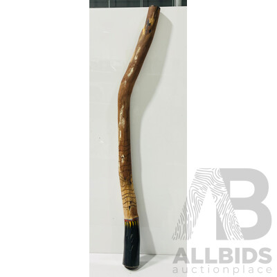 Hand Carved and Decorated Wooden Didgeridoo with Indigenous Theme