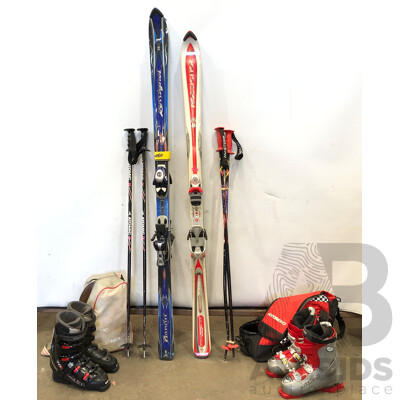 Two Sets of Skis, Two Sets of Poles and Two Pairs of Ski Boots