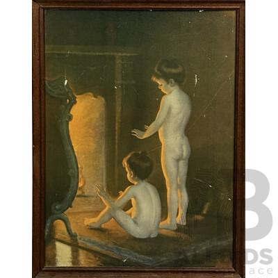 Paul Peel (19th Century, Canadian,1860-1892), After the Bath, Reproduction Vintage Print After the 1890 Original Oil on Canvas, 74 x 56 cm (frame)