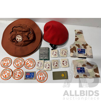Collection Military Cloth Patches for Multinational Force & Observers, Six Enamel Pin Examples, Arm Patches, Beret, Hats and More