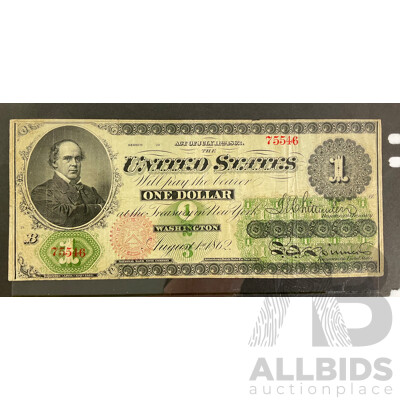 USA 1862 One Dollar Note 1st August, Civil War Note ''Greenback''  75546