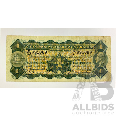 Australian 1927 One Pound Note, Riddle/Heathershaw R26, K33 991069