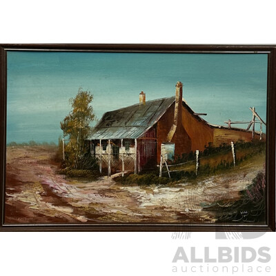 Walsh, (20th Century, Australian), Bush Cottage, Vintage Acrylic on Canvas, 66.5 x 96.5 cm (frame)