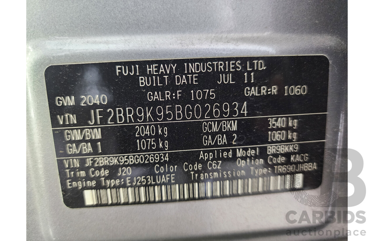 8/2011 Subaru Outback 2.5i Premium MY11 4d Wagon Silver 2.5L