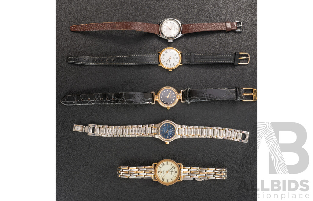 Collection of (5) Vintage Ladies Dress Watches Including Classique & Lancer