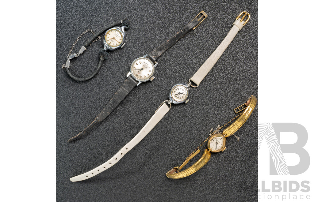 Collection of (4) Vintage Ladies Watches - Bentley, Swismatic & (2) Timor, All Manual Winding