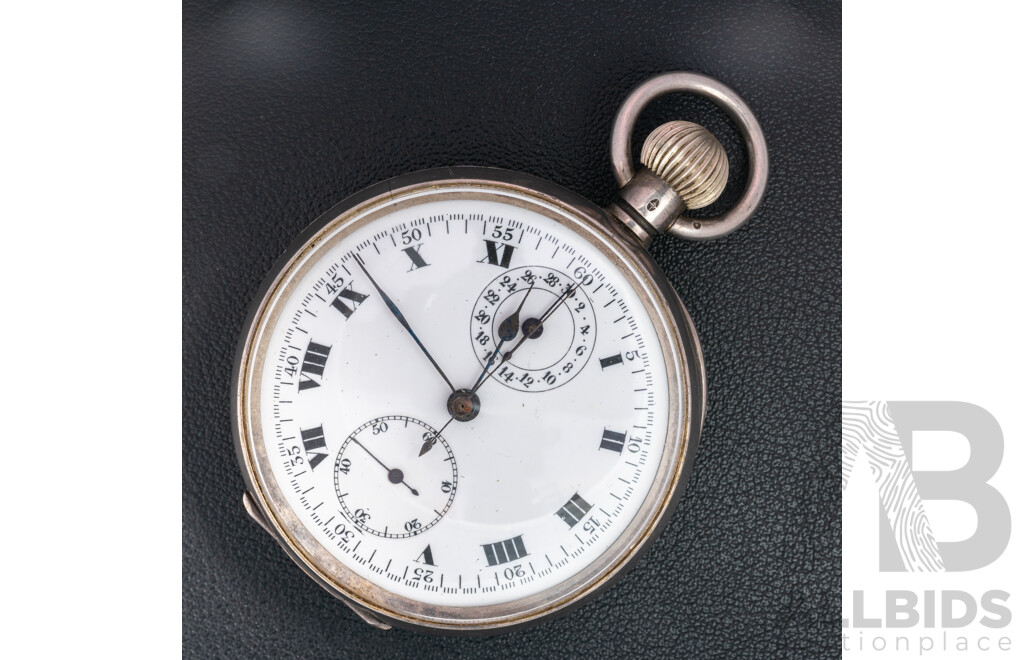 Antique Sterling Silver Open Face Hunter 50mm Pocket Watch, 82.58 Grams