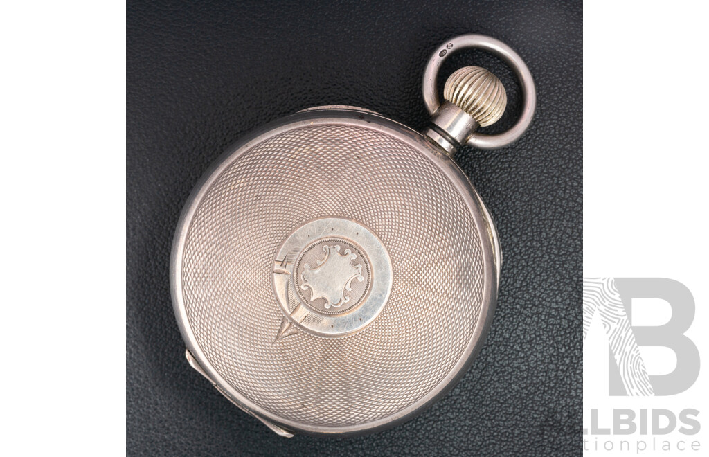 Antique Sterling Silver Open Face Hunter 50mm Pocket Watch, 82.58 Grams