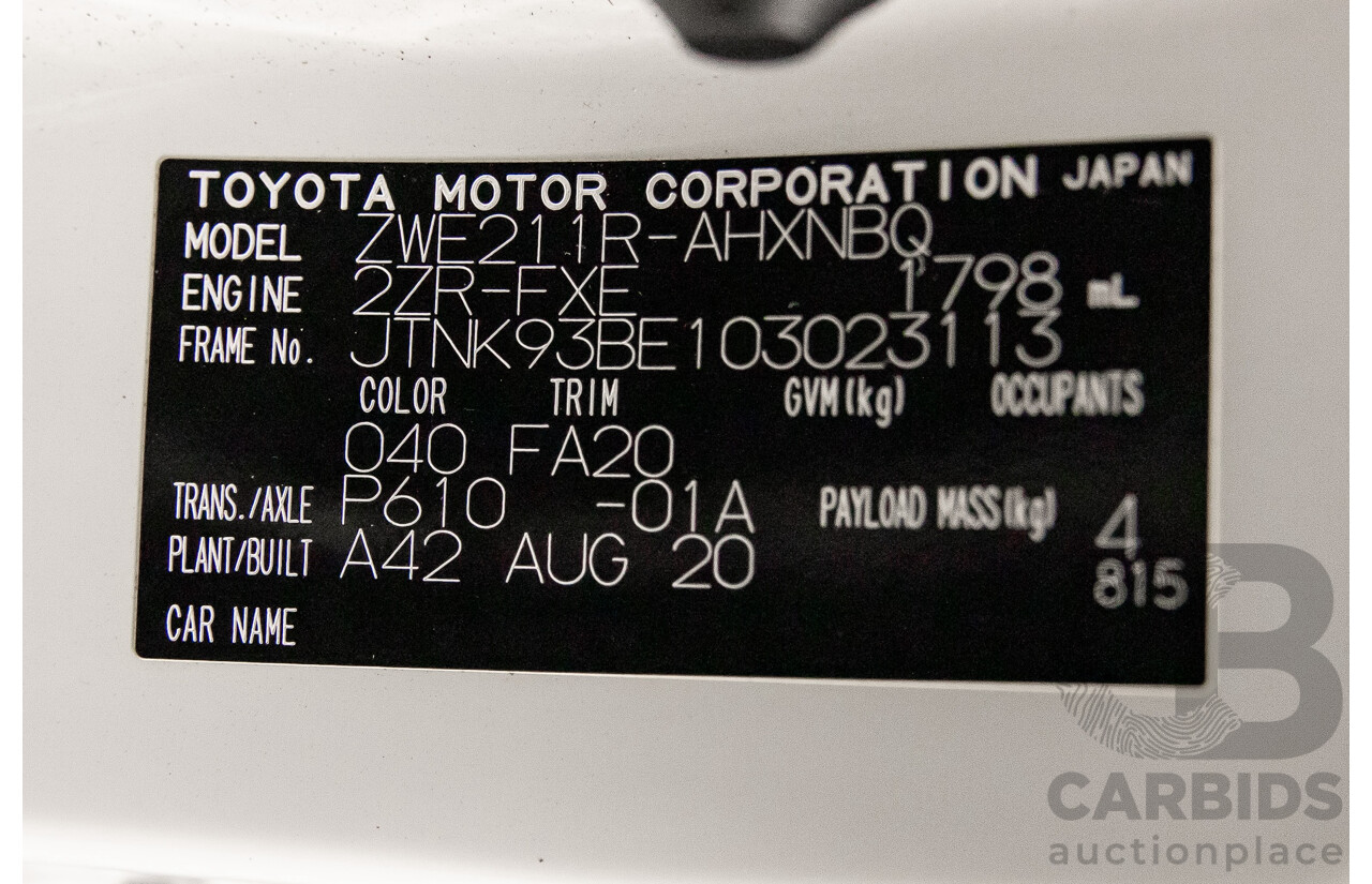 09/2020 Toyota Corolla Ascent Sport Hybrid (FWD) ZWE211R 5d Hatchback Glacier White 1.8L - Hybrid