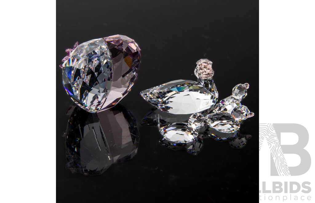 Two Swarovski Austrian Crystal Pieces Comprising Set Four Duckies & Love Heart, Both in Original Box and Packaging