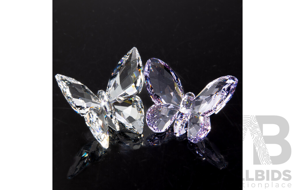 Two Swarovski Austrian Crystal Pieces Comprising Two Different Butterflies Figures, Both in Original Box and Packaging
