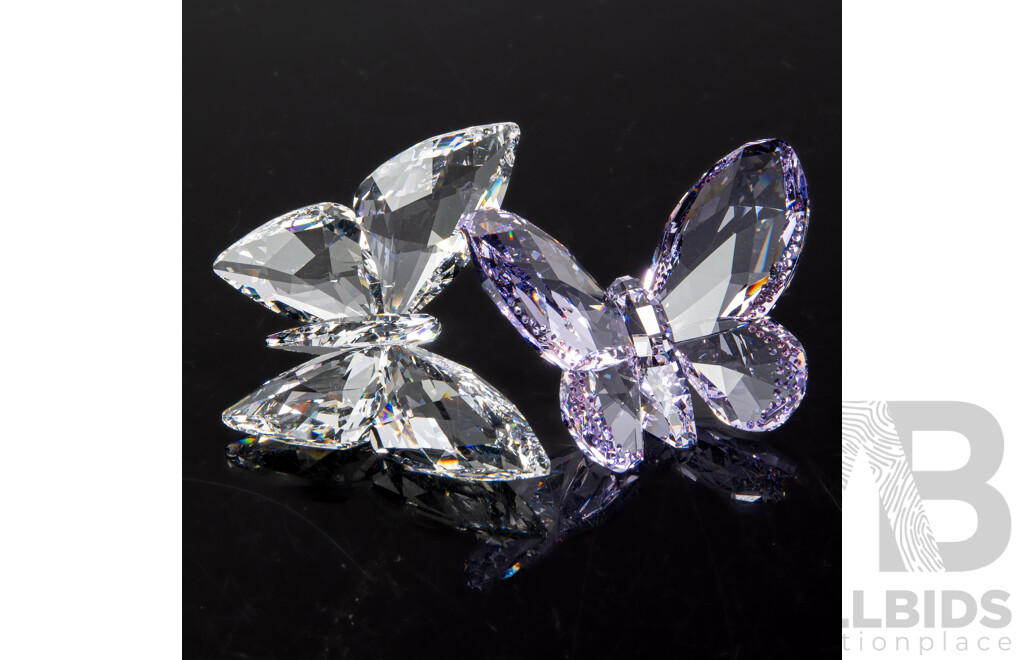 Two Swarovski Austrian Crystal Pieces Comprising Two Different Butterflies Figures, Both in Original Box and Packaging