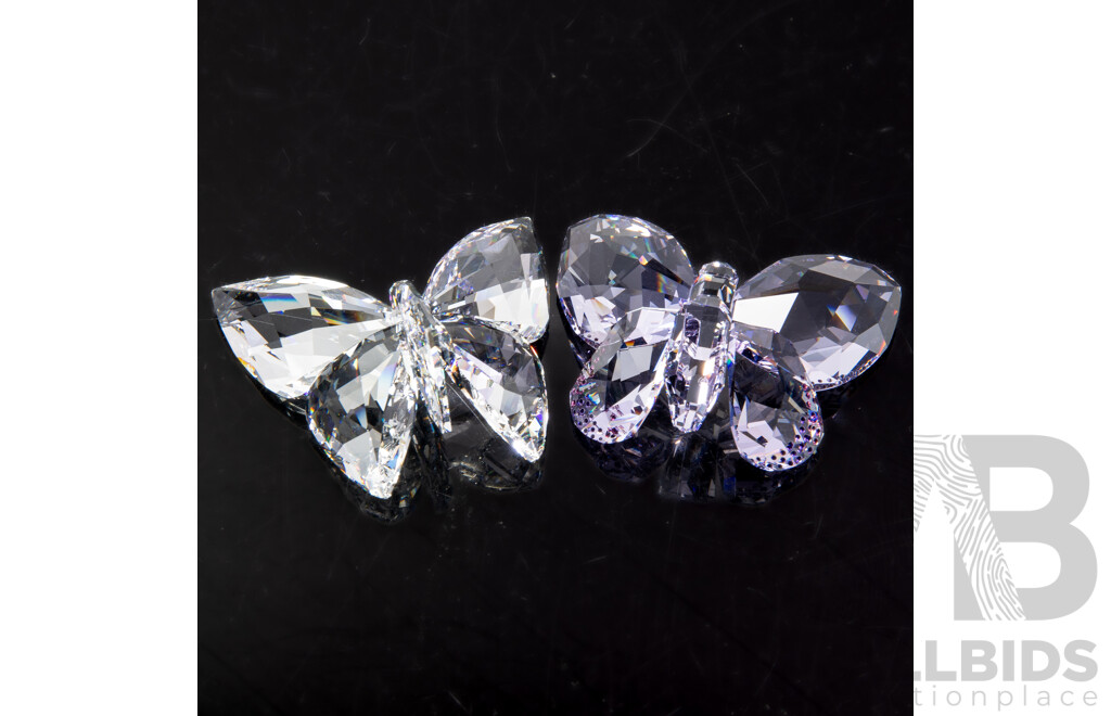 Two Swarovski Austrian Crystal Pieces Comprising Two Different Butterflies Figures, Both in Original Box and Packaging