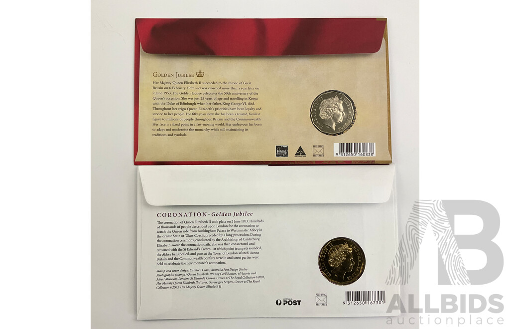 Australian 2002 Fifty Cent QE2 PNC and 2003 QE2 Coronation Fifty Cent PNC