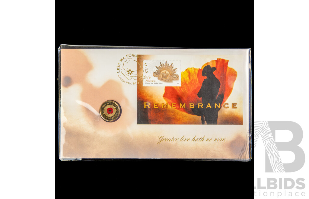 Australian 2012 Remembrance PNC, Commemorative Two Dollar Red Poppy 'C' Mint Mark, Poppy Off Center