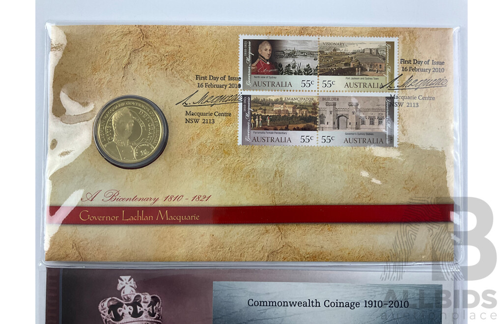 Three Australian PNCs Including 2010 Governor Lachlan Macquarie Bicentenary, Australian Commonwealth Coinage, 2011 Ashes Australia Vs England