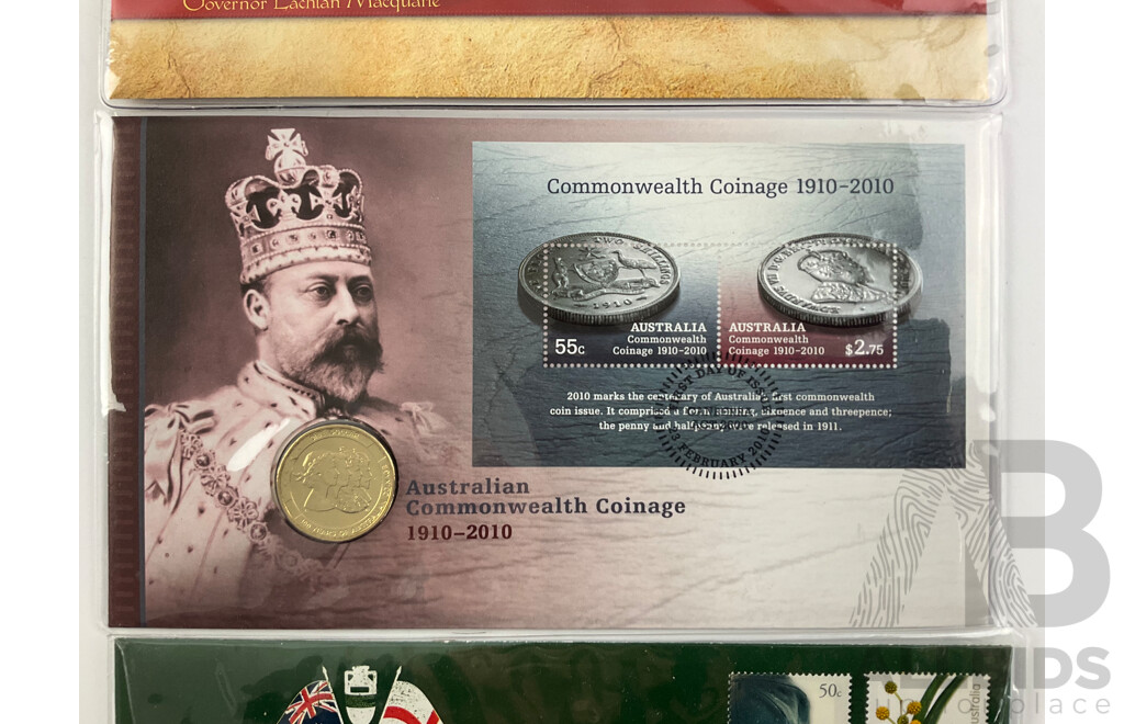 Three Australian PNCs Including 2010 Governor Lachlan Macquarie Bicentenary, Australian Commonwealth Coinage, 2011 Ashes Australia Vs England