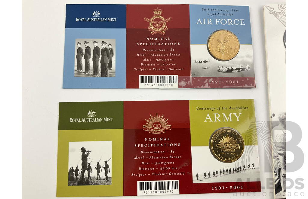 Australian War Themed Commemorative Coins Including One Dollars, Fifty Cents and Twenty Cents