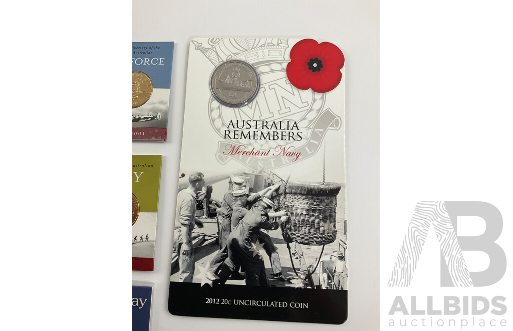 Australian War Themed Commemorative Coins Including One Dollars, Fifty Cents and Twenty Cents
