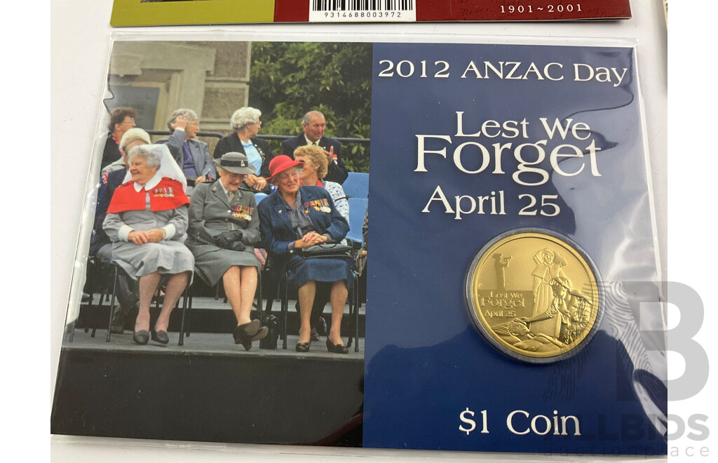 Australian War Themed Commemorative Coins Including One Dollars, Fifty Cents and Twenty Cents