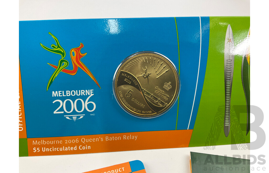 Australian 2006 Commemorative Five Dollar and Fifty Cent Coins, Melbourne Commonwealth Games with 2004 Fifty Cent, Primary School Student Design