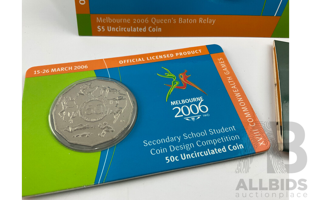 Australian 2006 Commemorative Five Dollar and Fifty Cent Coins, Melbourne Commonwealth Games with 2004 Fifty Cent, Primary School Student Design