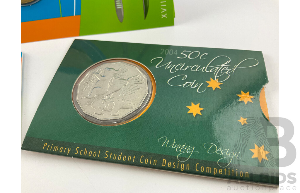 Australian 2006 Commemorative Five Dollar and Fifty Cent Coins, Melbourne Commonwealth Games with 2004 Fifty Cent, Primary School Student Design