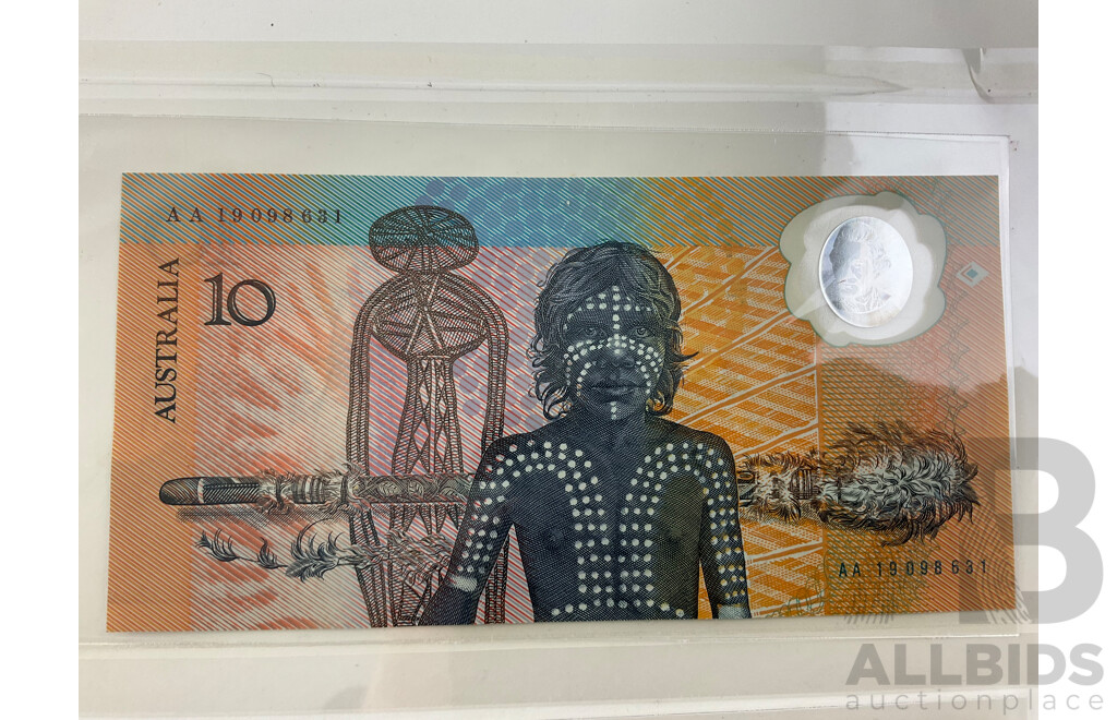 Australian 1988 Ten Dollar Notes, Bicentennial Normal and Collector Issue AB 13938916 and AA 19098631