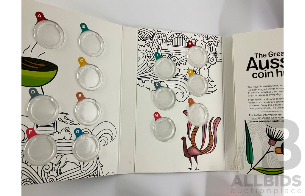 Australian 2023 AFL Twenty One Dollar Coin Set with Empty 2023/24 Tubes and Aussie Coin Hunt 2 Folder