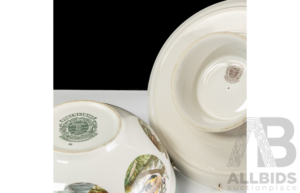 Large Portmeirion Ceramic Serving Bowl, Birds of Britain by E Donovan Designed by Susan Ellis Williams, Little Egret, Along with Portmeirion Cake Stand in the Same Series, Barnacle Goose