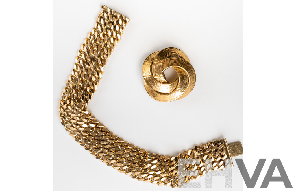 Vintage German Rolled Gold Wide Bracelet and Brooch