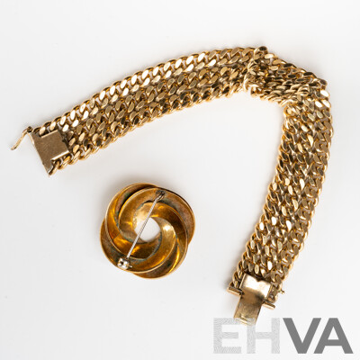 Vintage German Rolled Gold Wide Bracelet and Brooch