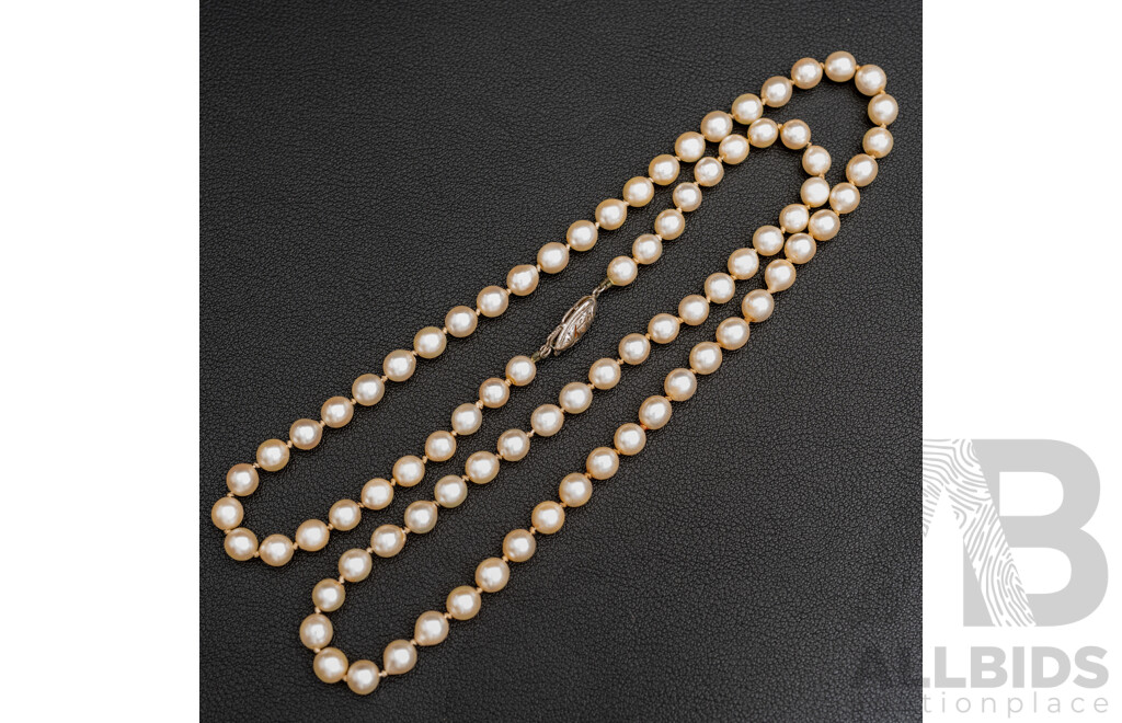 Vintage Cultured Pearl Necklace with Sterling Silver Clasp, 6mm-6.5mm, 64cm, Original Presentation Box