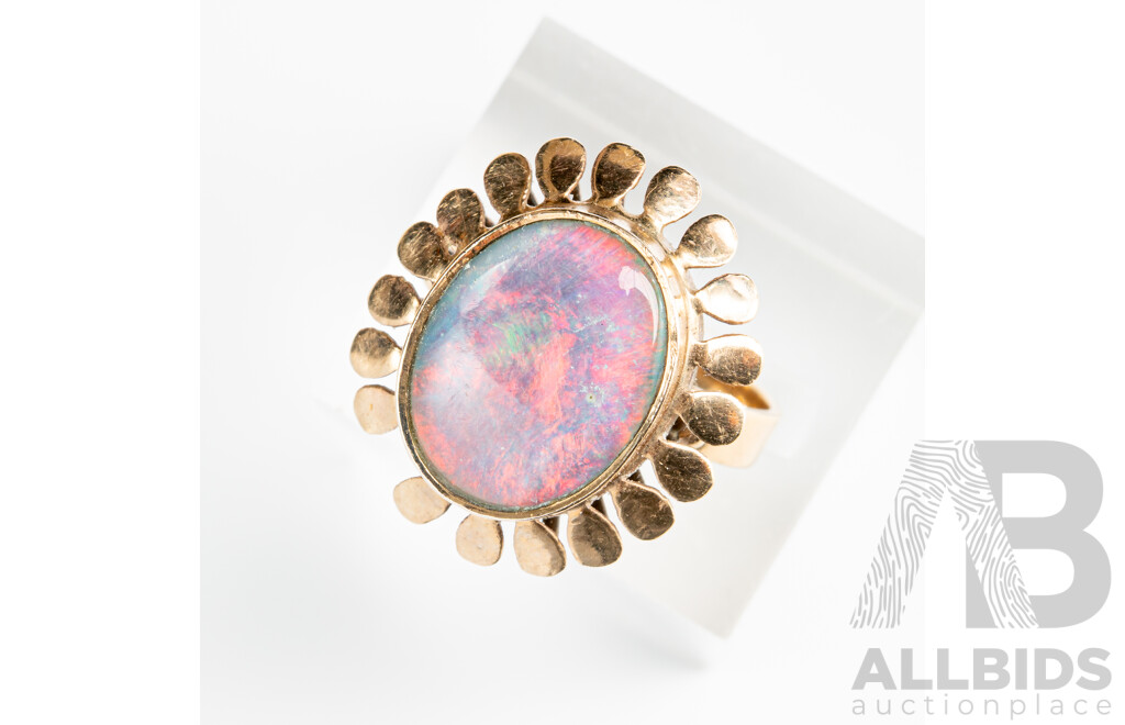 9ct Vintage Opal Doublet Cocktail Ring, Size P, 5.54 Grams