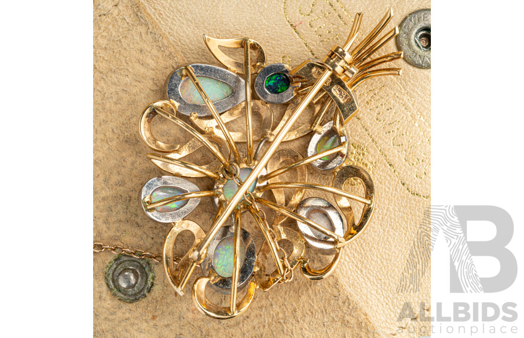 18ct Platinum Handmade Solid Australian Opal & Diamond Brooch, TOW5.06ct/TDW0.25ct, 55mm, 12.73 Grams