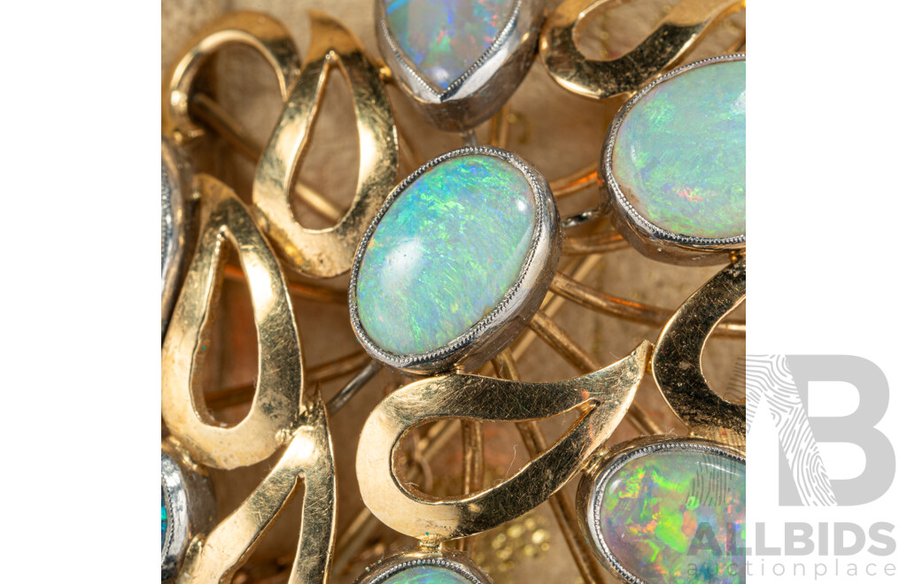 18ct Platinum Handmade Solid Australian Opal & Diamond Brooch, TOW5.06ct/TDW0.25ct, 55mm, 12.73 Grams
