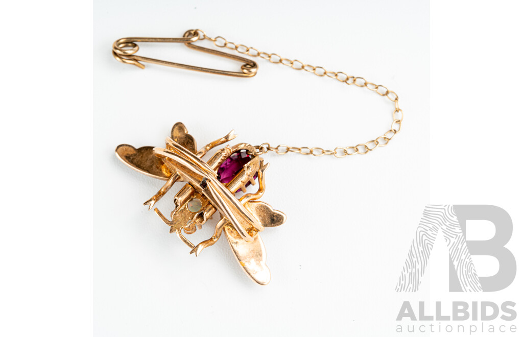 18ct Victorian Gem & Diamond Set Bee Brooch, 17mm, 3.52 Grams - Fairfax & Roberts Sydney