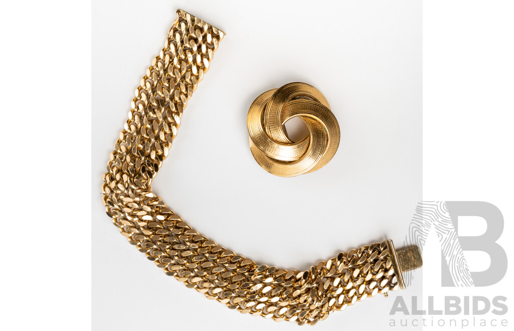 Vintage German Rolled Gold Wide Bracelet and Brooch