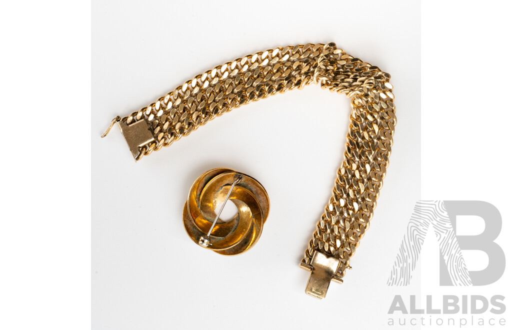 Vintage German Rolled Gold Wide Bracelet and Brooch