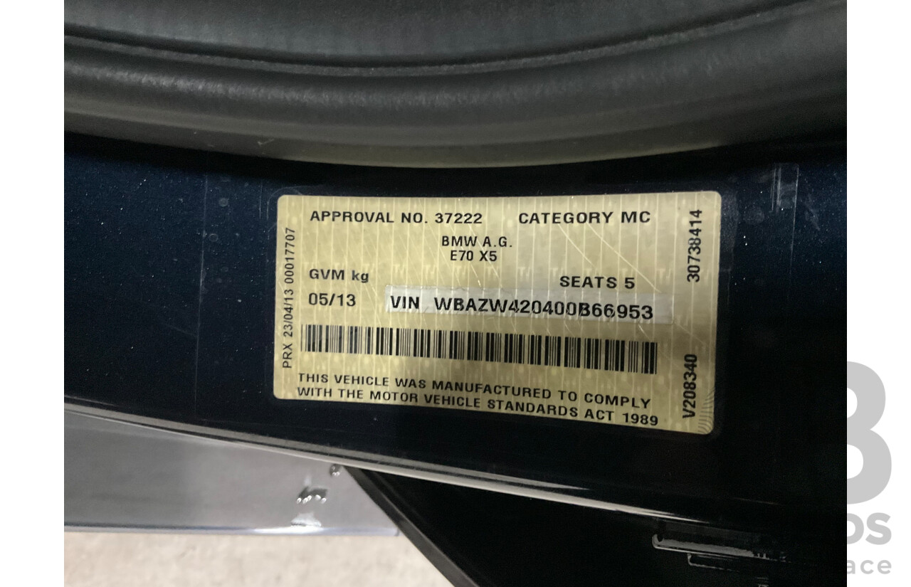 2/2013 BMW X5 Xdrive 30d M Sport E70 MY12 UPGRADE 4d Wagon Carbon Black Metallic Turbo Diesel 3.0L