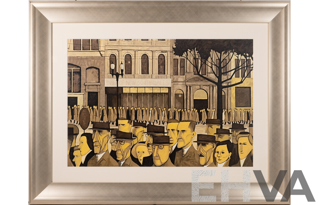 John Brack (20th Century, Australian, 1920-1999), Collins St., 5pm, Offset Lithograph of 1955 Original, 75 x 97 cm (frame)