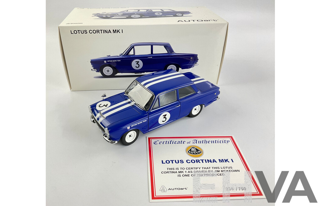 Boxed Autoart Diecast Ford Lotus Cortina MK1, Neptune Racing, 1:18 Scale