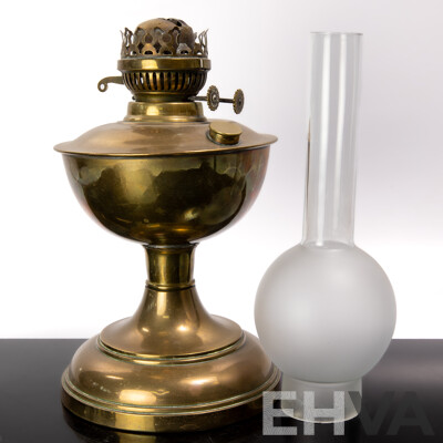 Vintage Sherwood Dual Control Oil Lamp with Glass Flue and Brass Font and Base