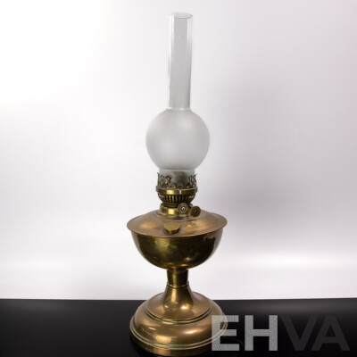 Vintage Sherwood Dual Control Oil Lamp with Glass Flue and Brass Font and Base