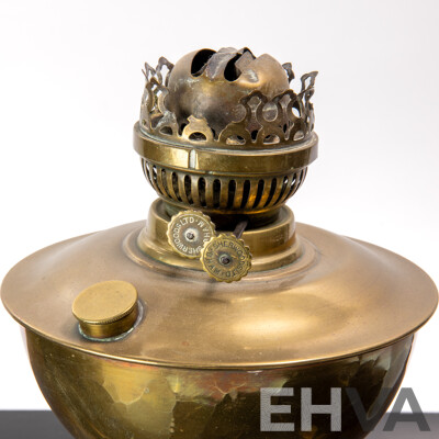 Vintage Sherwood Dual Control Oil Lamp with Glass Flue and Brass Font and Base
