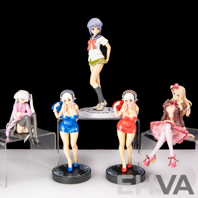 Collection Five Japanese Adult Hentai Anime Risqué Girly Figures Including Daiki Industries Suzufuwa Suzunari Flower Garden Project Example with Removable Clothes